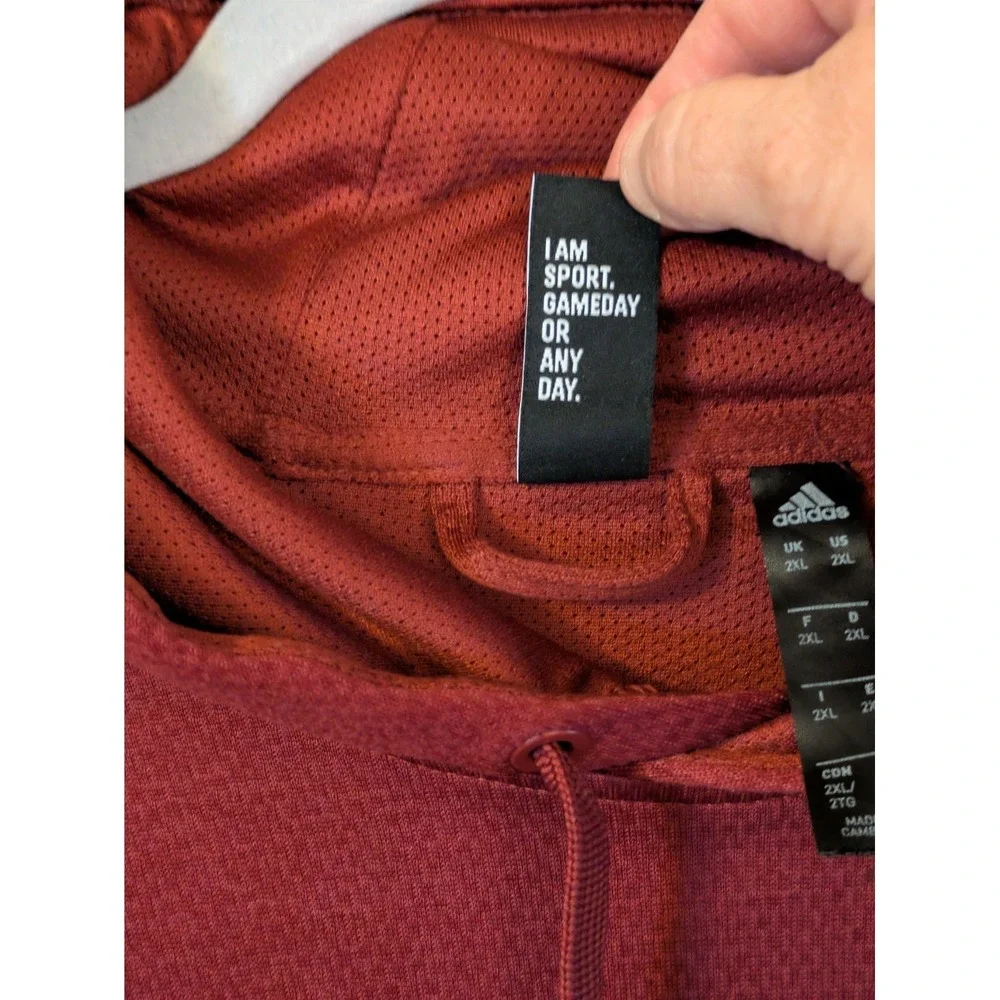 Adidas Hoodie Mens 2XL Red Climawarm Pullover Fleece Kangaroo Logo Sweatshirt